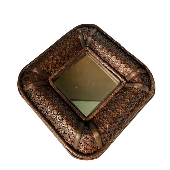 Vintage 3 Rattan Vintage Galley Mirrors 10” Dark Brown Coastal Beach Boho - Picture 4 of 7